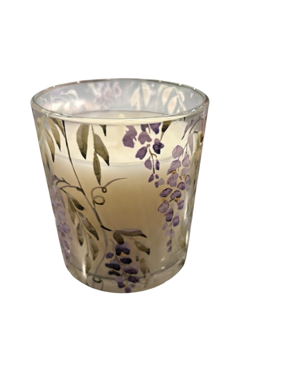 Sugar iris soy scented Hand-Painted Purple Floral Glass Candle - Home Accents